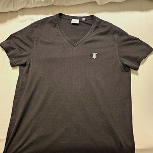 Men's Burberry TB logo V-Neck T-shirt Large Black